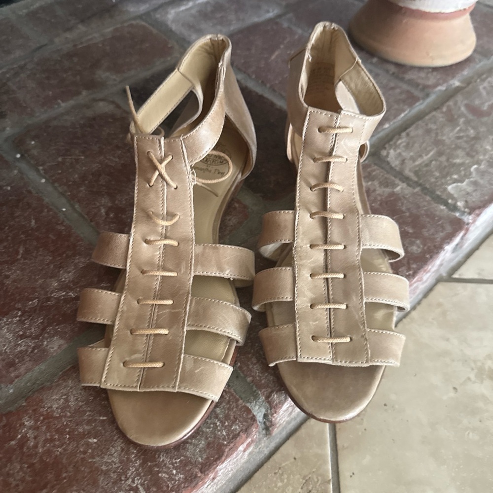 Wolverine Sandals Tan Samantha Pleet Leather 1000 Mile Flat Boho Gladiator